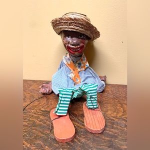 Antique Straw Hat Bandana Wearing Jigger Dancing Puppet Marionette Doll